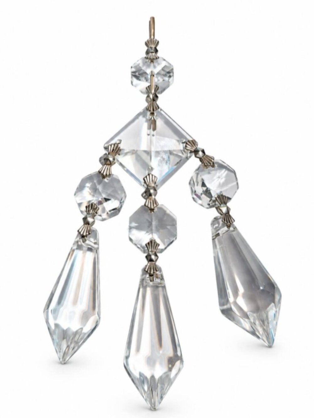 Clear Faceted Glass Hanging Ornament with Three Prism Drops